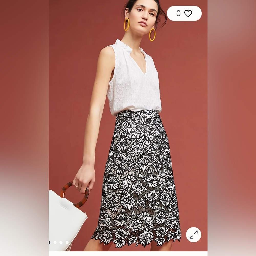 Anthropologie Sunday In Brooklyn Lace Pencil Skirt L black and white floral - Picture 2 of 6